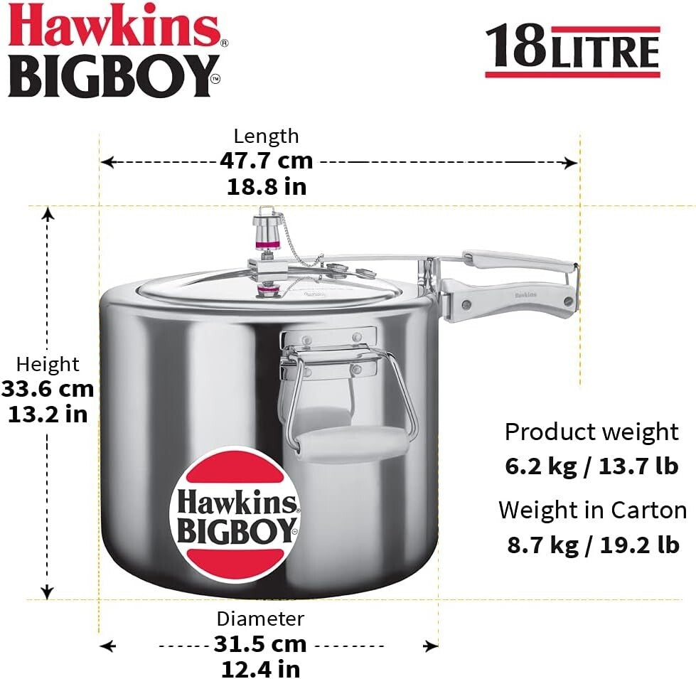 Hawkins Bigboy Pressure Cooker, 18 Litre Capacity  Free Shipping